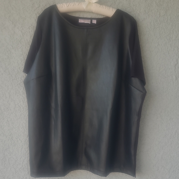 Belle by Kim Gravel Tops - Belle by Kim Gravel Black Faux Leather Blouse